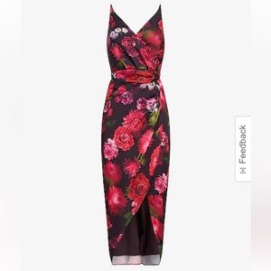 Floral Satin Twist Waist Hi-Lo Midi Dress Size Medium